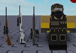 Default skin and its weapons on a development image.