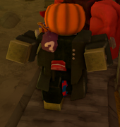 Frankenstein with one of the Pumpkins currency hats.