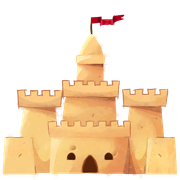 Sandcastle that appears on top of the text.