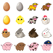 Various farm animal sprites that appear in trails for the PNG skin.
