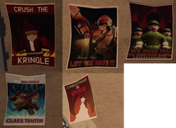 Anti-Santa posters in the lobby.