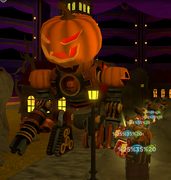 Jack-o-Bot with one of the Pumpkins currency hats.