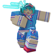 My fourth avatar Mesmerizer Miku, doing the Charleston emote.