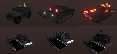 Black Ops tower, Humvee 3, Tank and Railgun Tank on a development image.