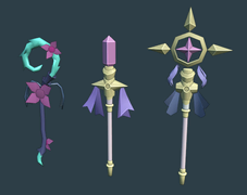 Grand Mage skin's staffs on a development image.